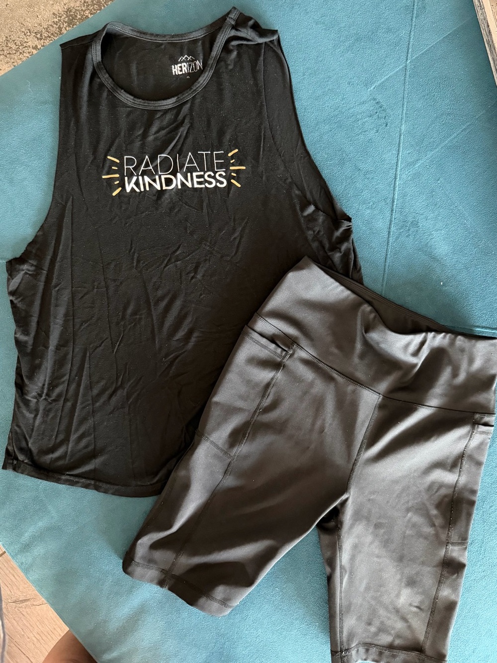 Women’s outfit Black 'Radiate Kindness' Tank & Black Active Shorts Set